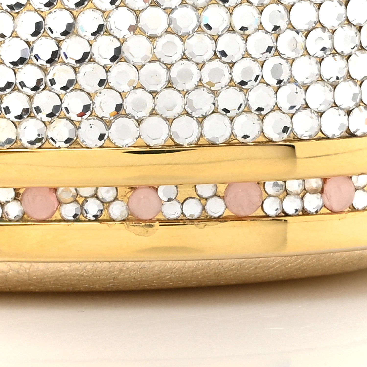 Judith Leiber Swarovski Crystal Minaudiere Train Case Clutch Gold Silver 15 of 15