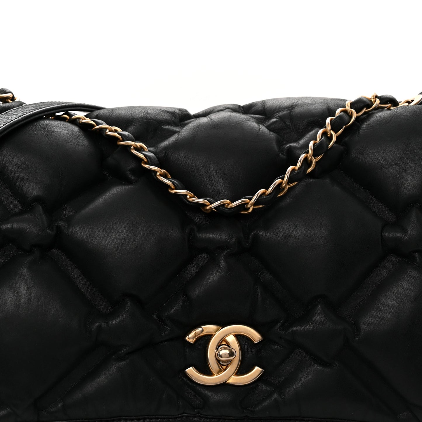 Calfskin Quilted Large Chesterfield Flap Black