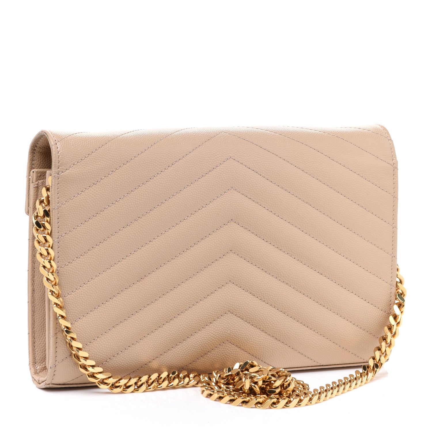 Saint Laurent Grain De Poudre Matelasse Chevron Monogram Chain Wallet Nude Powder 3 of 12