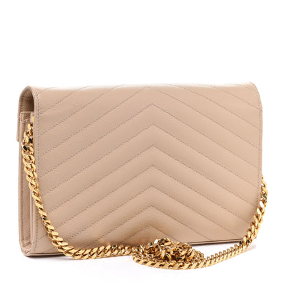Saint Laurent Grain De Poudre Matelasse Chevron Monogram Chain Wallet Nude Powder 3 of 12