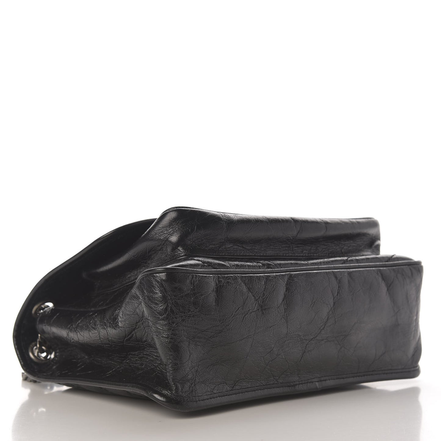 Crinkled Calfskin Matelasse Monogram Medium Niki Chain Satchel Black
