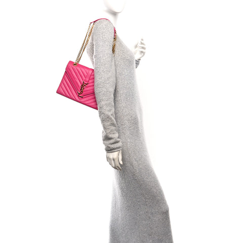 Lambskin Matelasse Medium Monogram Satchel Fuchsia