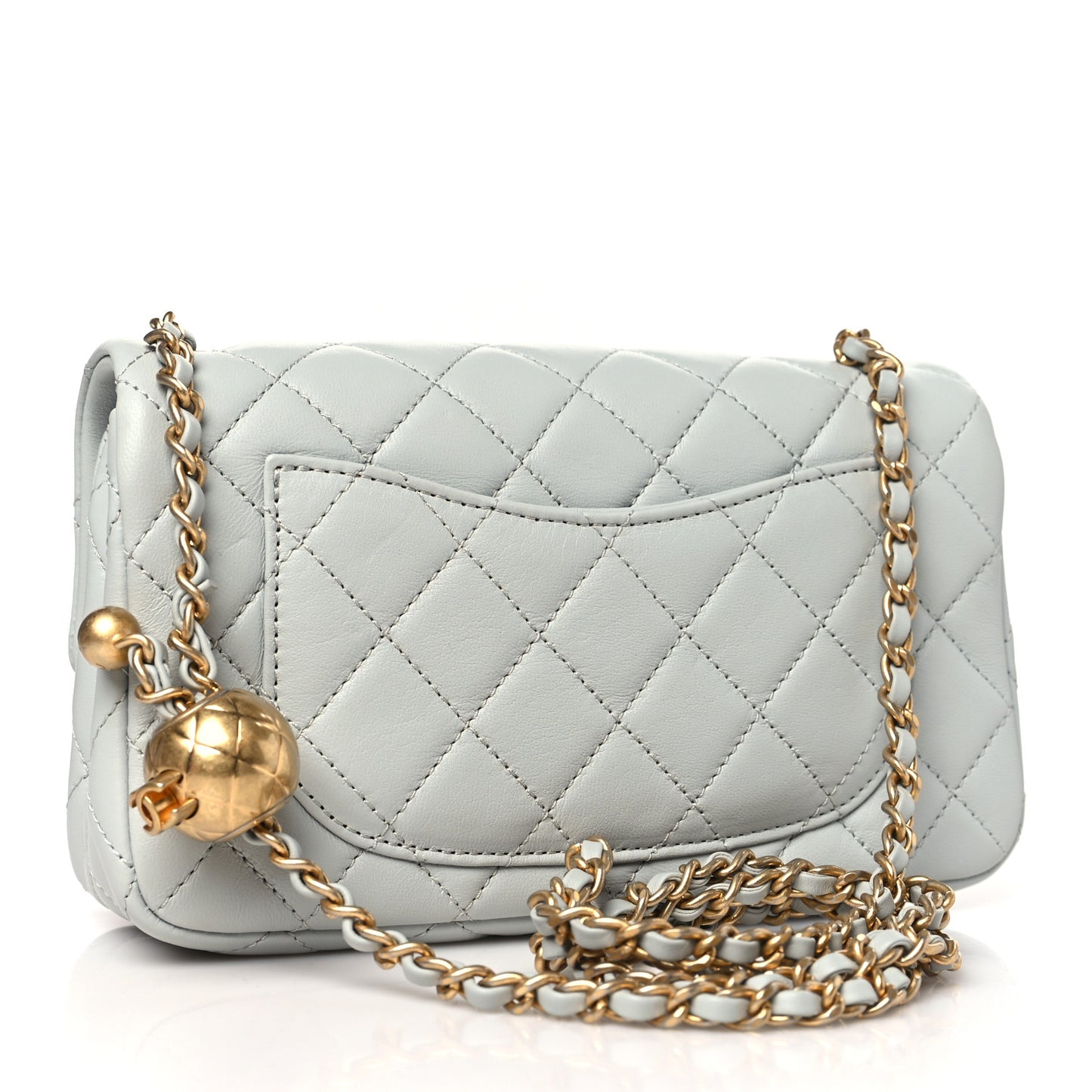 Lambskin Quilted Mini Rectangular Pearl Crush Flap Grey