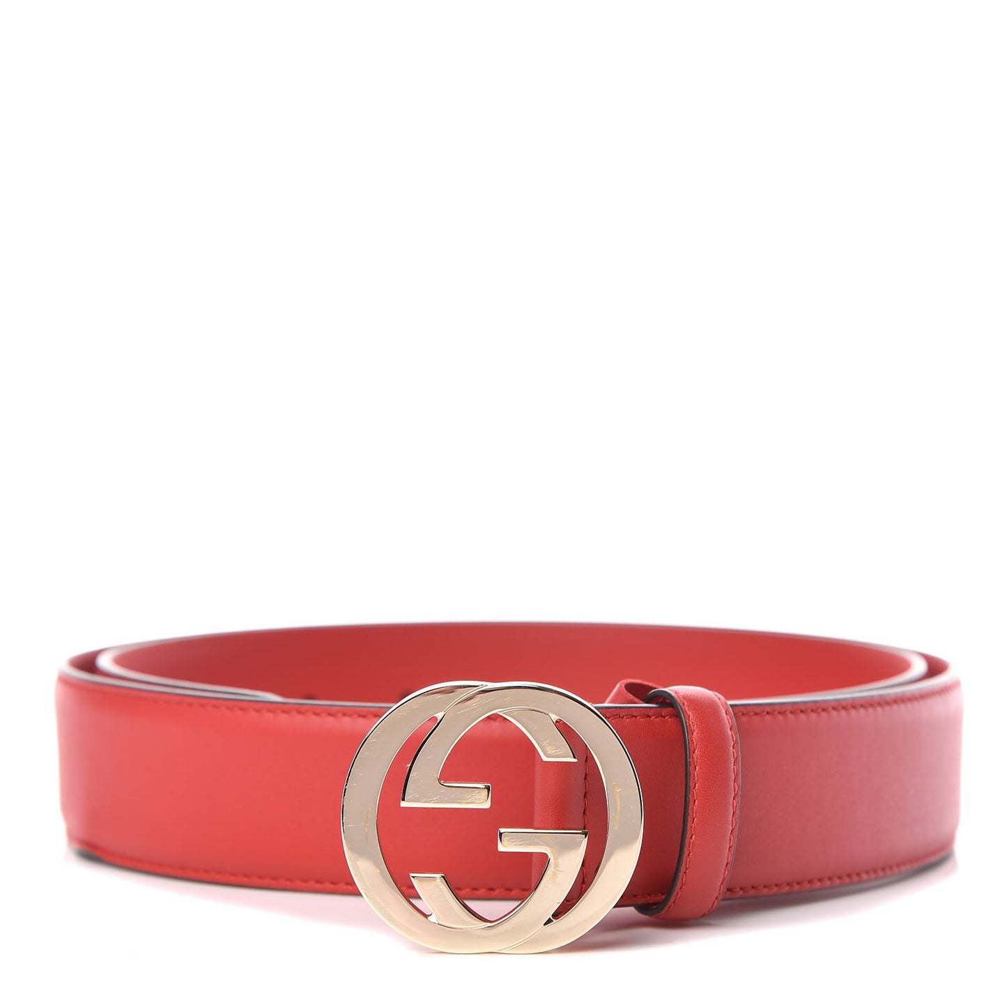 Moon Calfskin Interlocking G 37mm Belt 95 38 Vibrant Red