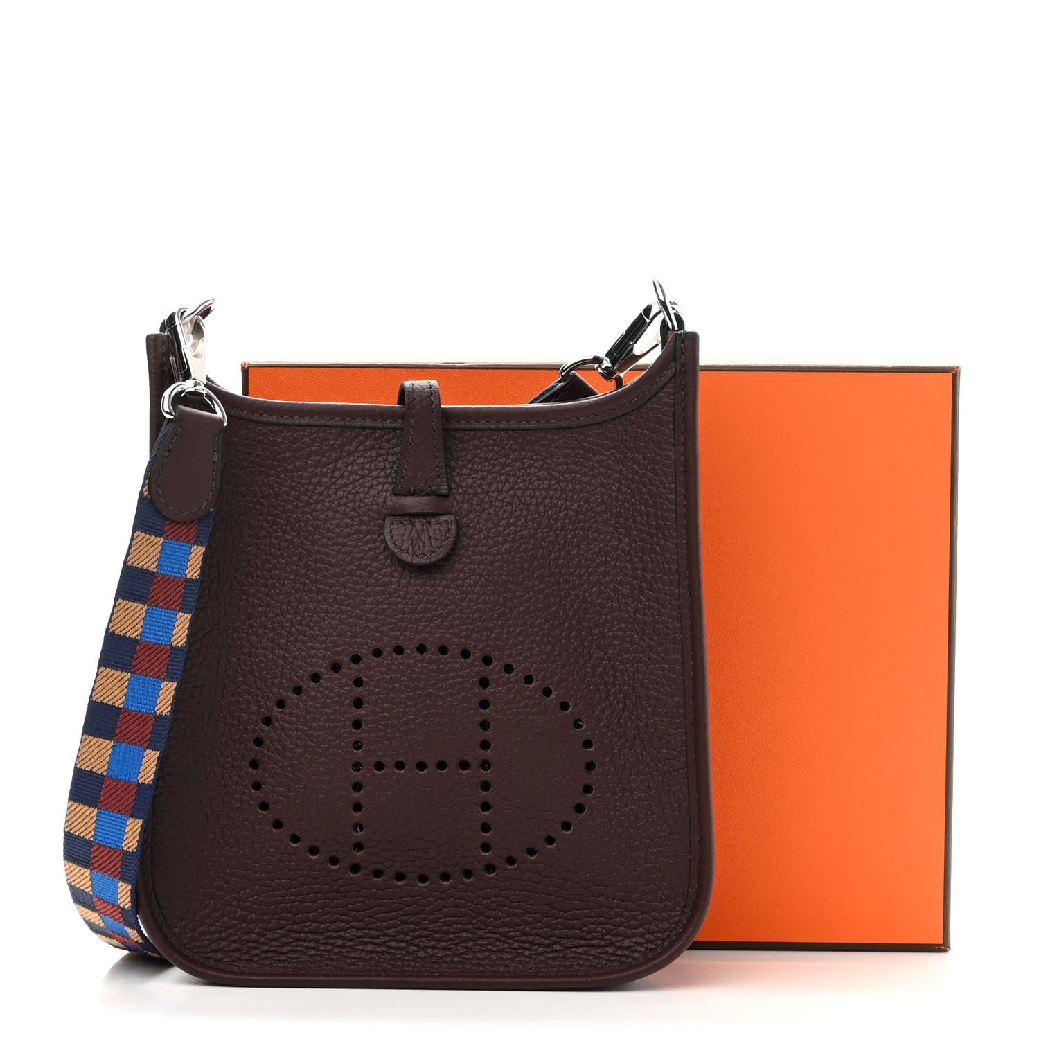 Hermes Taurillon Clemence Maxi Quadrille Evelyne TPM Rouge Sellier Bleu Bill Biscuit Rouge H 11 of 11
