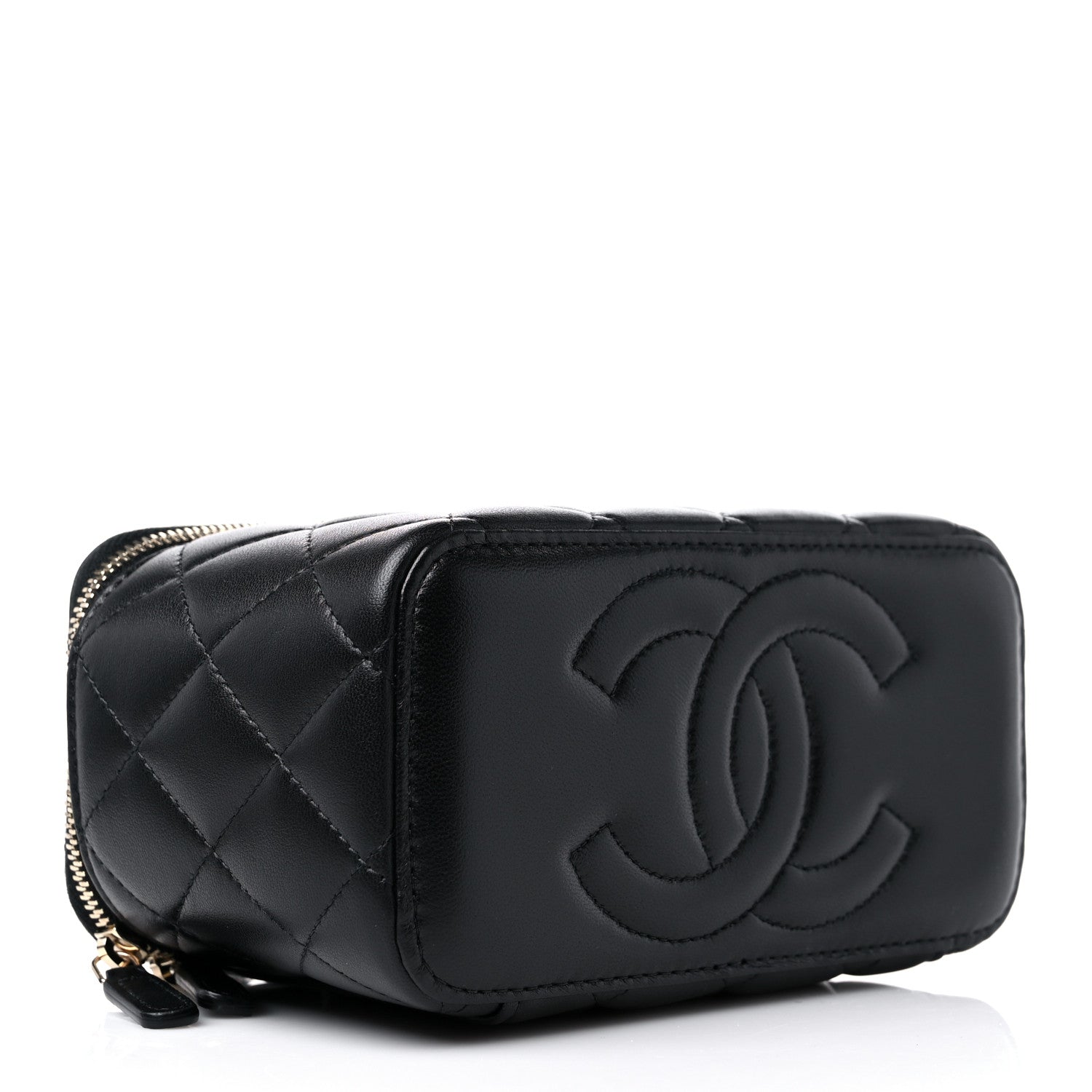 Chanel Lambskin Quilted Metal Small Top Handle Vanity Case With Chain Black 4 of 11