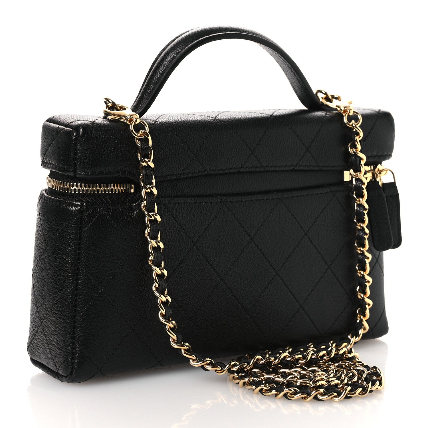 Chanel Goatskin Stitched Top Handle Slim Vanity With Chain Black 2 of 11