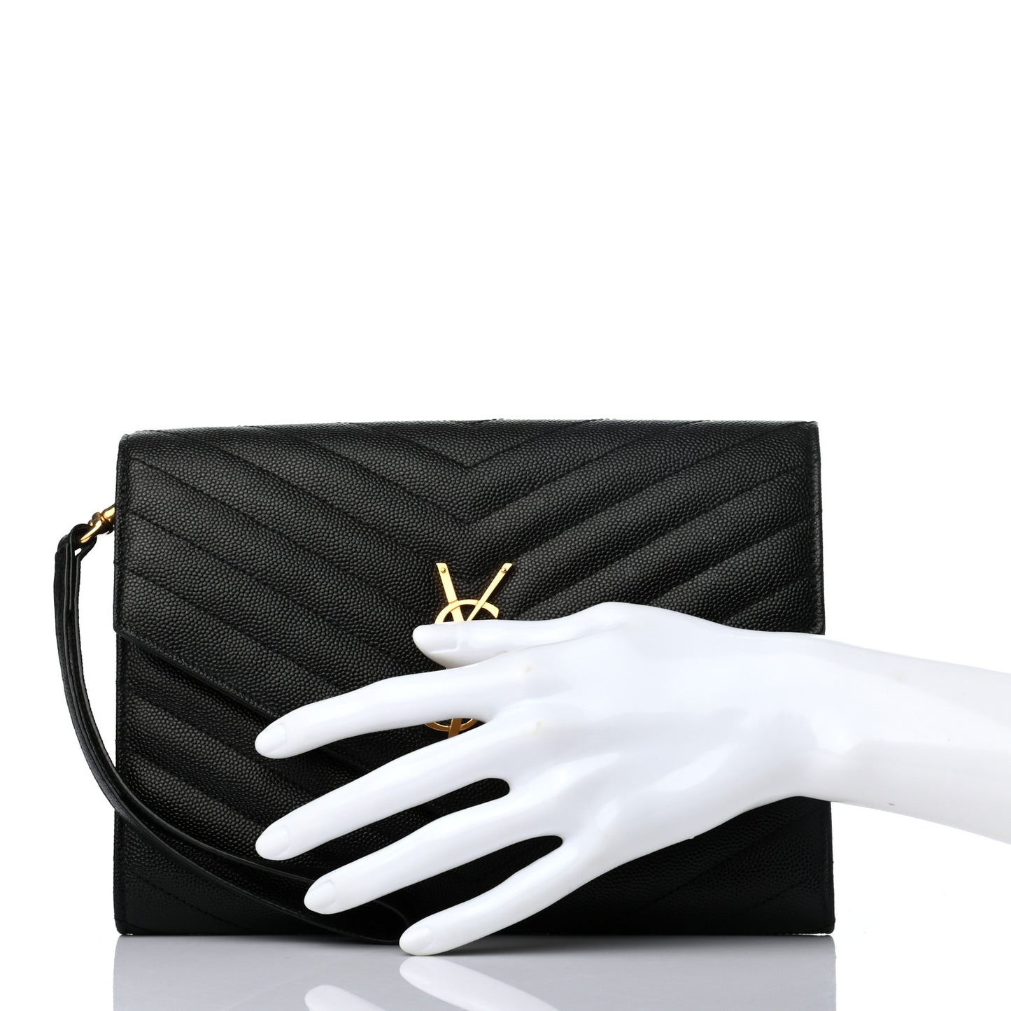 Grain De Poudre Matelasse Chevron Monogram Envelope Clutch Black
