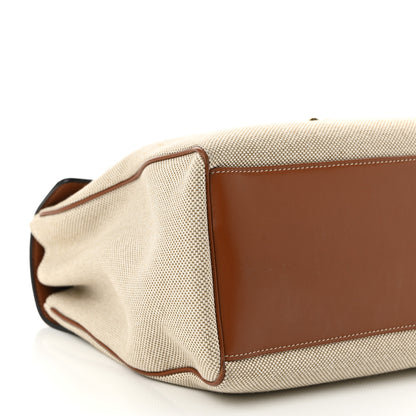 Celine Canvas Calfskin Medium Soft 16 Top Handle Bag Tan White 9 of 10