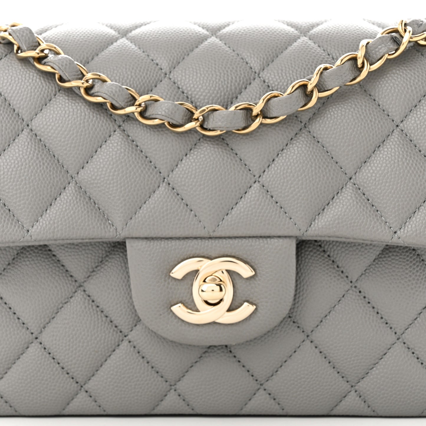 Caviar Quilted Small Double Flap Grey