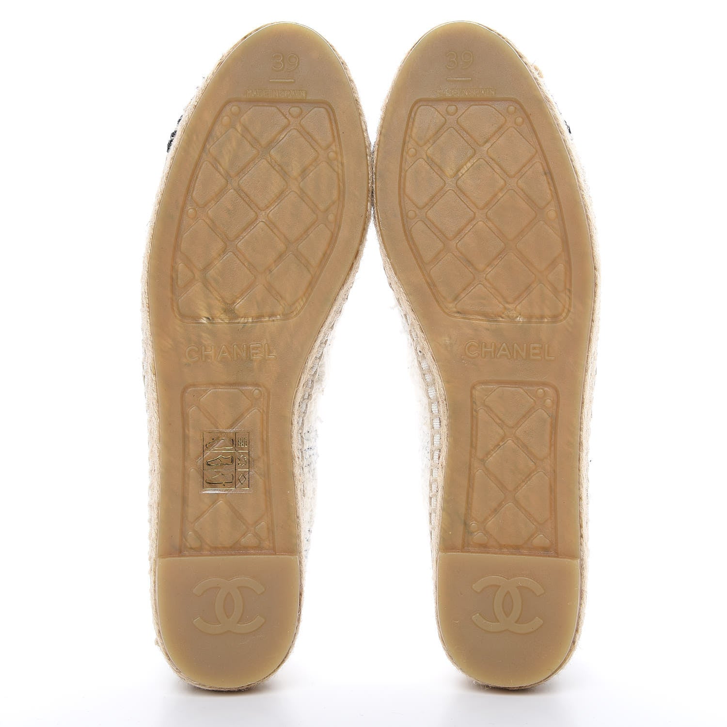 Chanel Tweed CC Espadrilles 39 Ecru White Blue Black 5 of 11