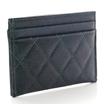 Chanel Iridescent Caviar Quilted Filigree Card Holder Dark Turquoise 3 of 9