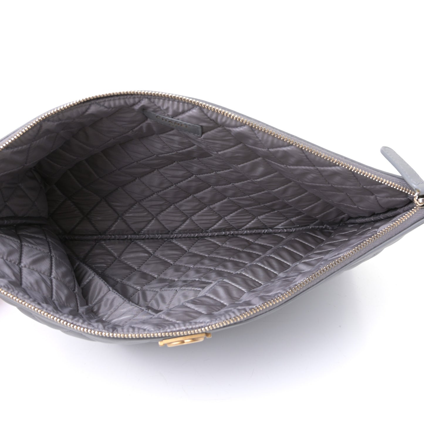Calfskin Quilted Large Boy Cosmetic Case Grey