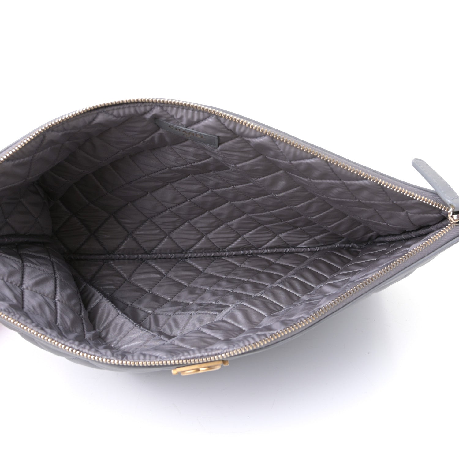 Chanel Calfskin Quilted Large Boy Cosmetic Case Grey 4 of 5
