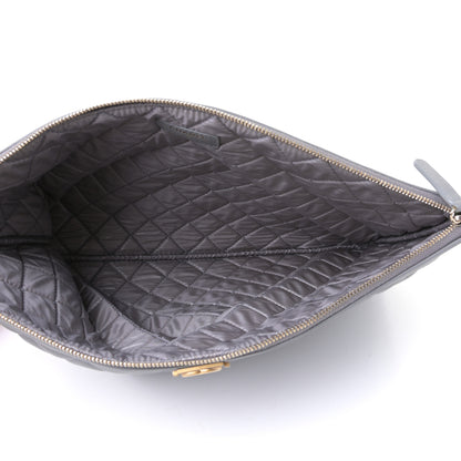 Chanel Calfskin Quilted Large Boy Cosmetic Case Grey 4 of 5