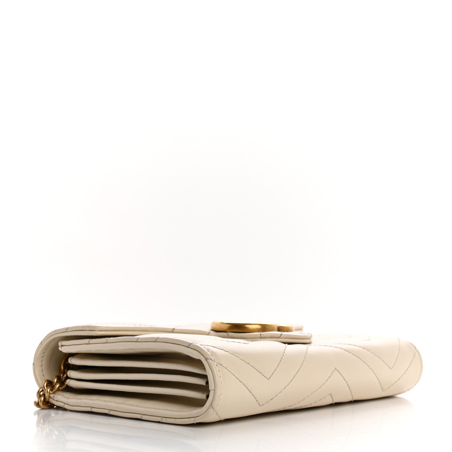 Gucci Calfskin Matelasse Mini GG Marmont Chain Wallet Mystic White 4 of 12