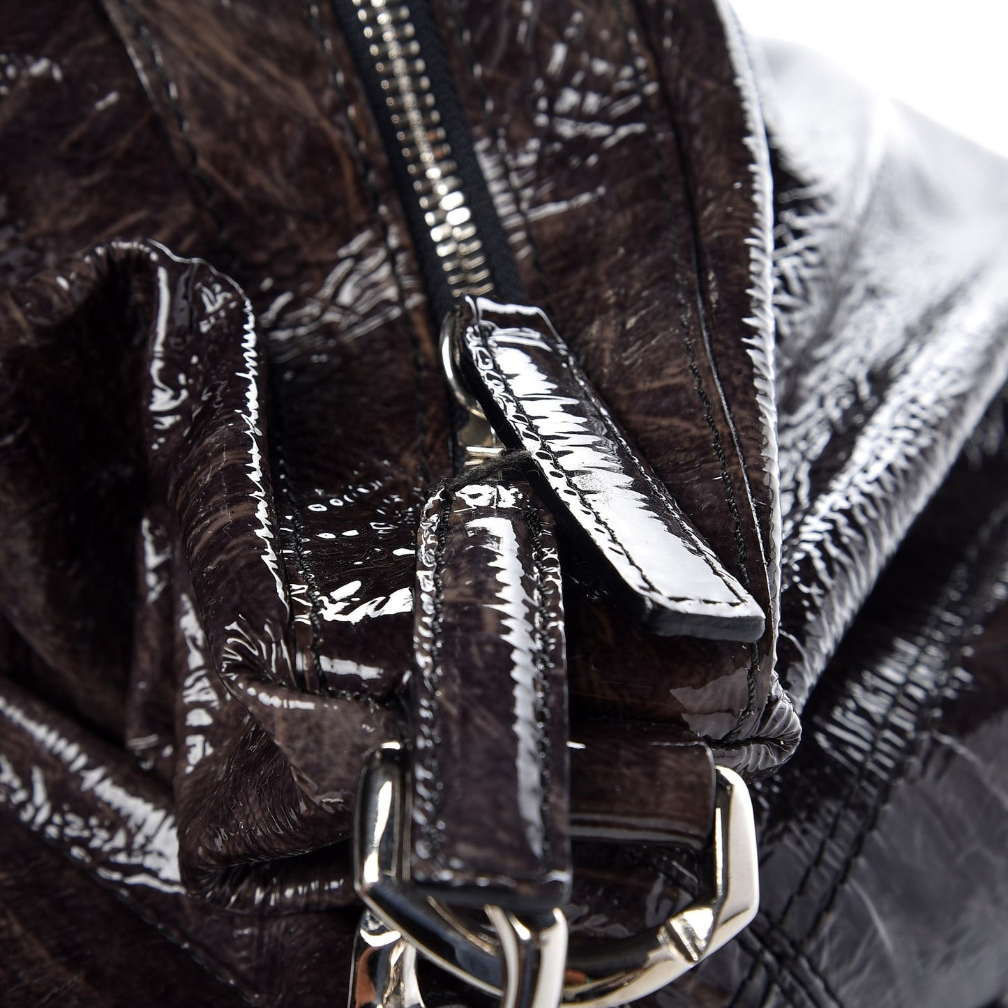 Crinkled Patent Leather Large Nightingale Brown
