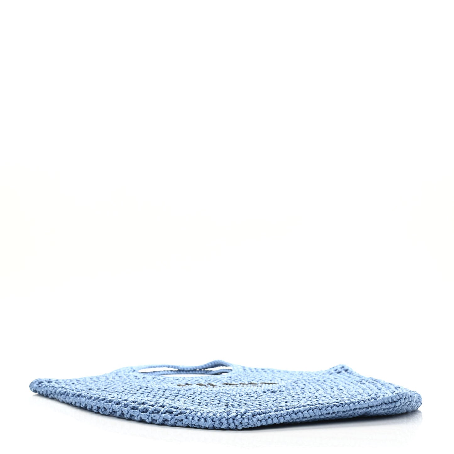 Yarn Raffia Effect Crochet Logo Embroidered Shopping Tote Bag Celeste