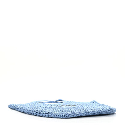 Prada Yarn Raffia Effect Crochet Logo Embroidered Shopping Tote Bag Celeste 3 of 10