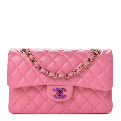 Chanel Lambskin Quilted Small Double Flap Pink Yellow 1 of 10