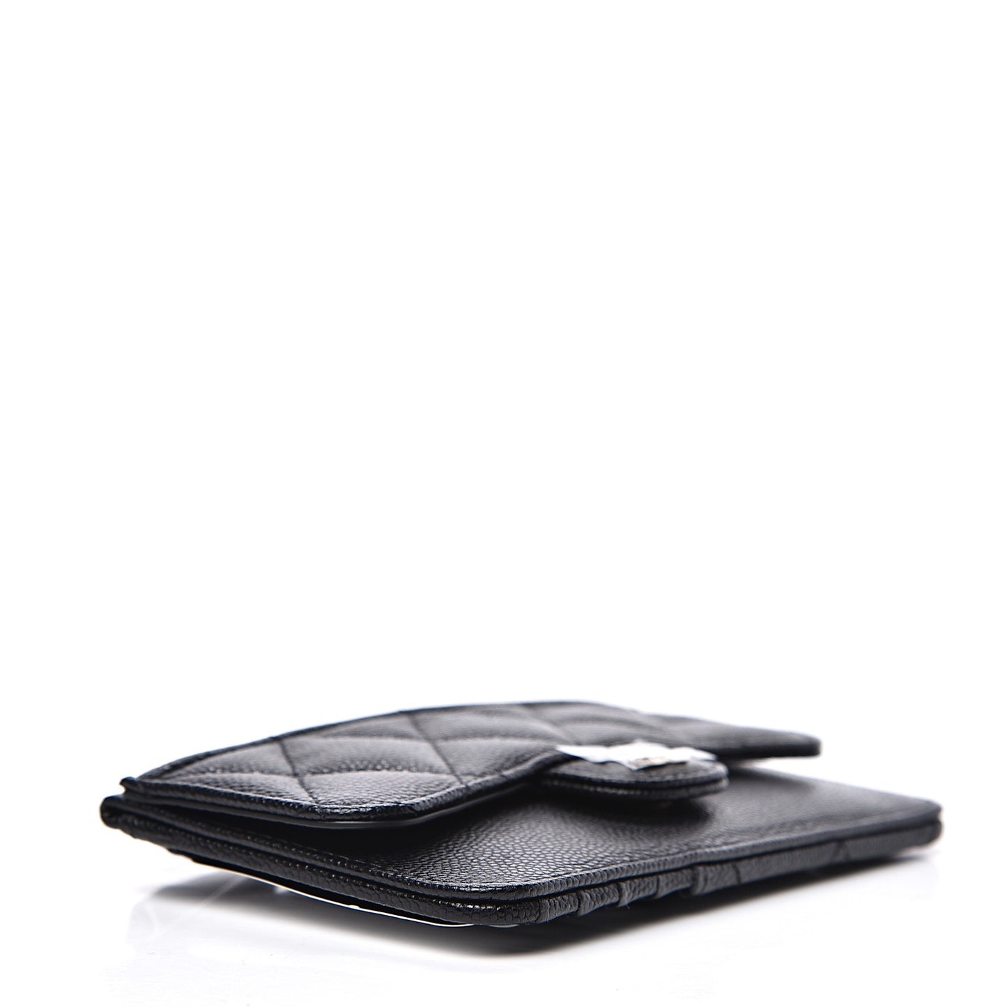 Caviar Quilted Flap Zip Card Holder Black