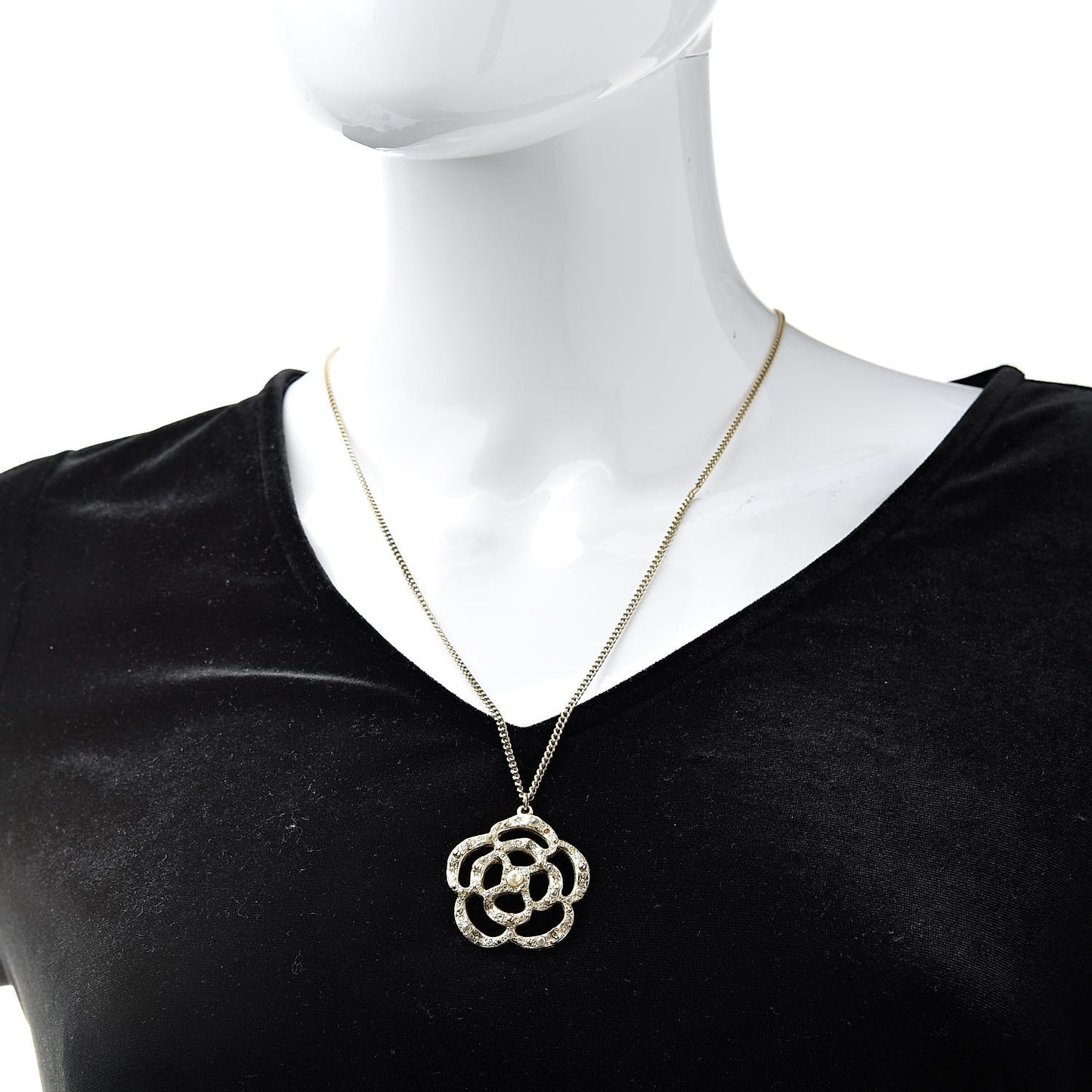 Crystal Pearl Camellia Necklace Gold