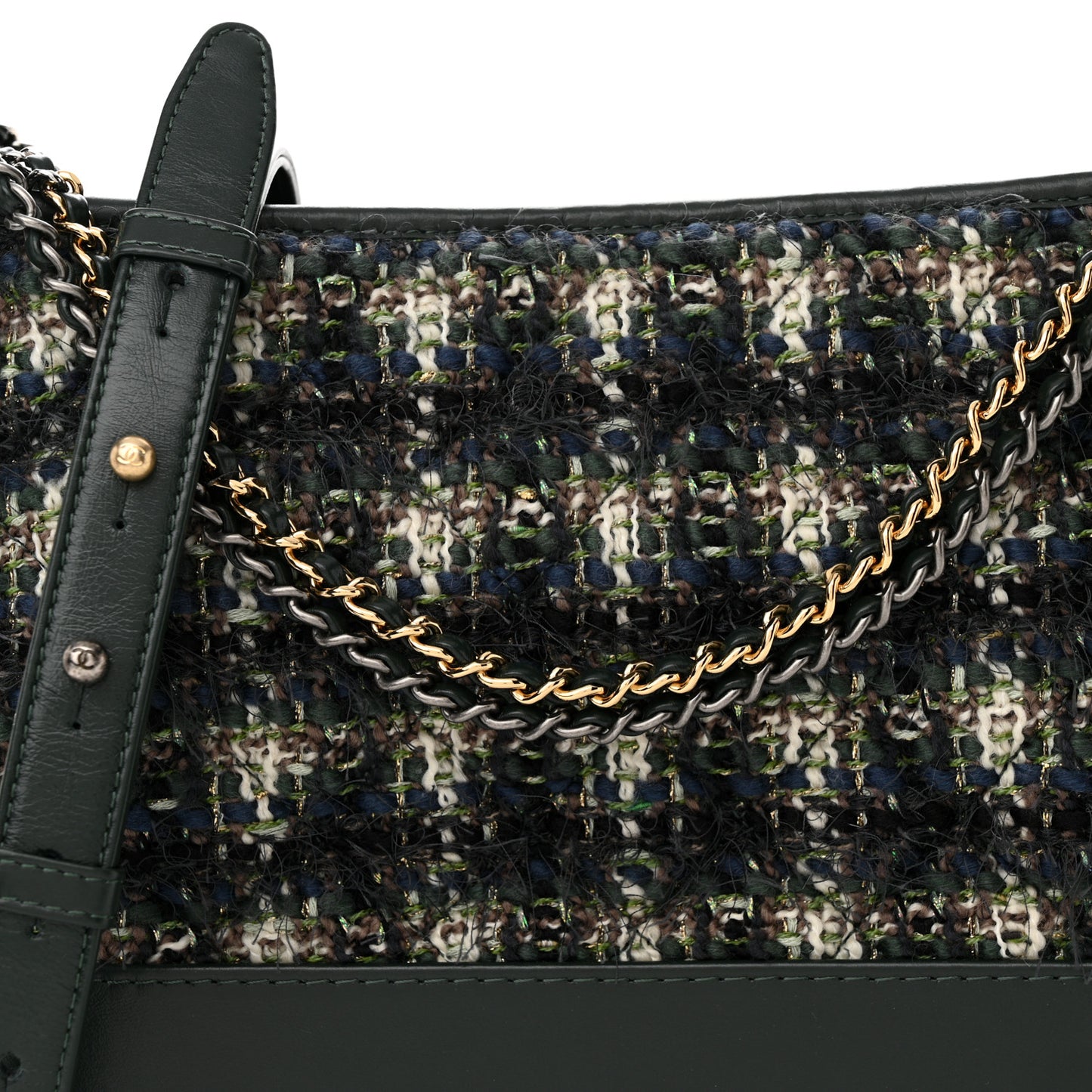 Tweed Calfskin Quilted Medium Gabrielle Hobo Dark Green