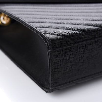 Saint Laurent Grain De Poudre Matelasse Chevron Large Monogram Satchel Black 6 of 11