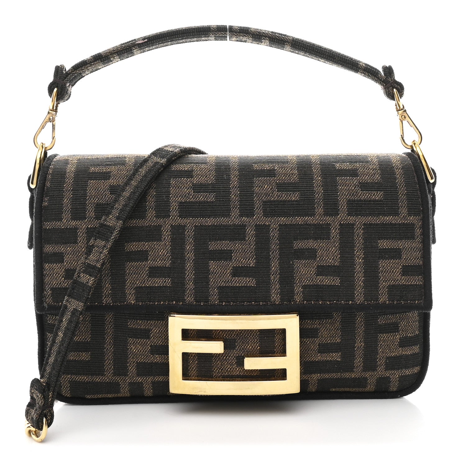 Fendi Fabric Jacquard FF 1974 Mini Baguette Tobacco Moro Black 1 of 11
