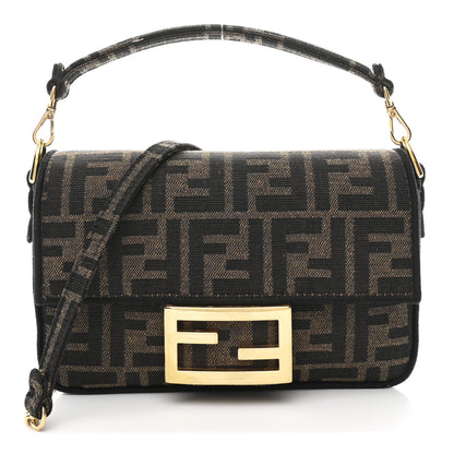 Fendi Fabric Jacquard FF 1974 Mini Baguette Tobacco Moro Black 1 of 11