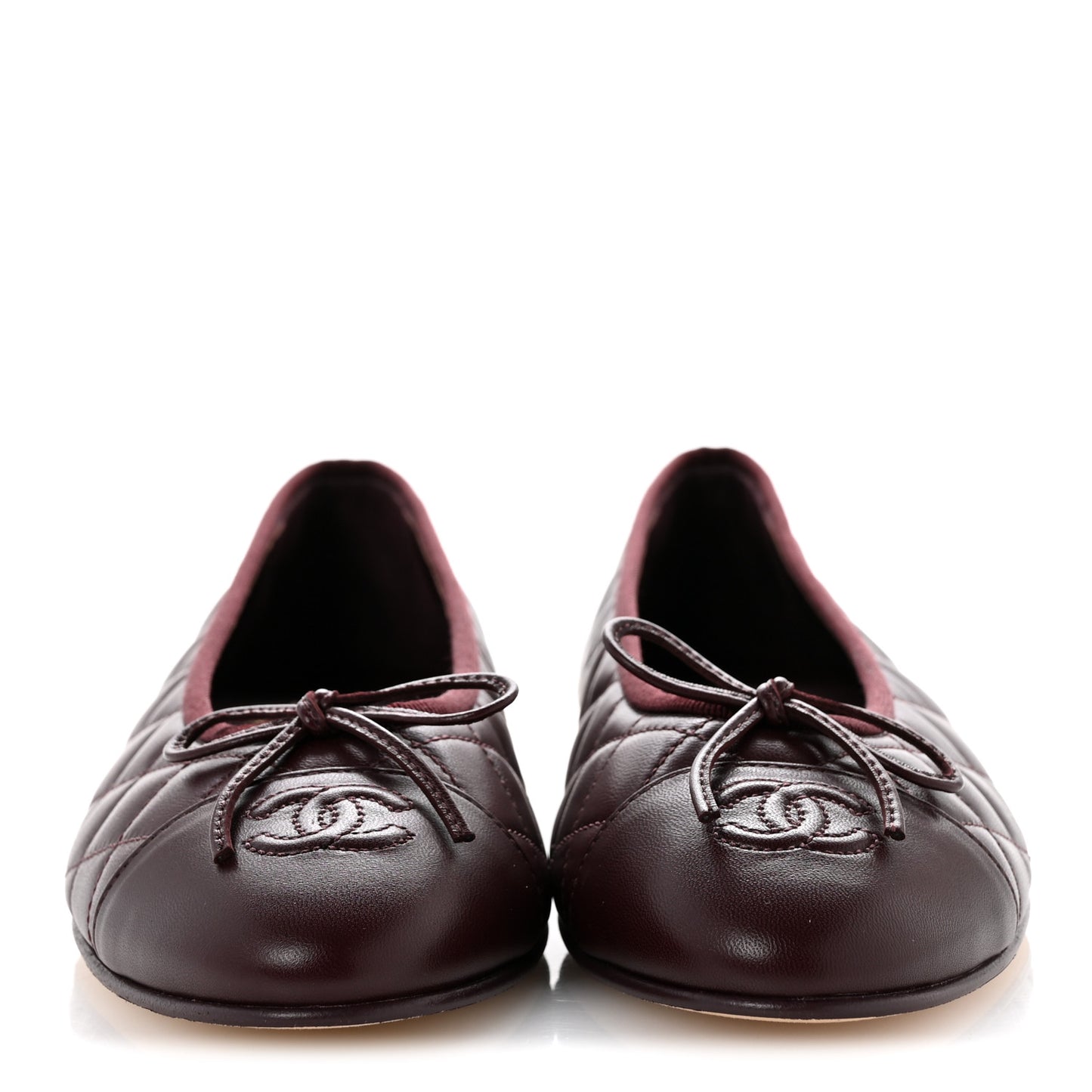Lambskin Quilted CC Cap Toe Ballerina Flats 40 Dark Burgundy