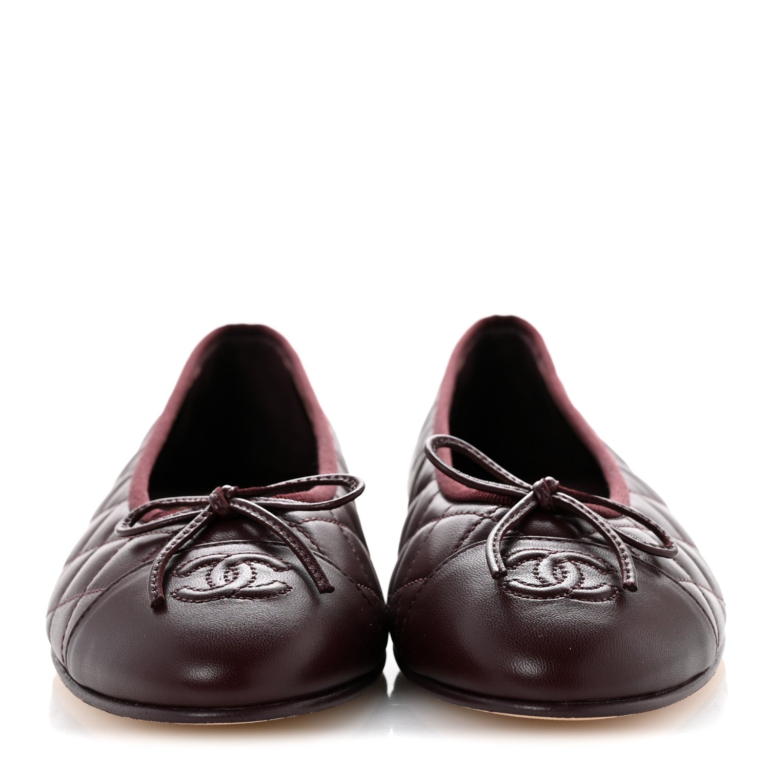 Chanel Lambskin Quilted CC Cap Toe Ballerina Flats 40 Dark Burgundy 3 of 10