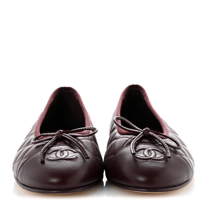 Chanel Lambskin Quilted CC Cap Toe Ballerina Flats 40 Dark Burgundy 3 of 10