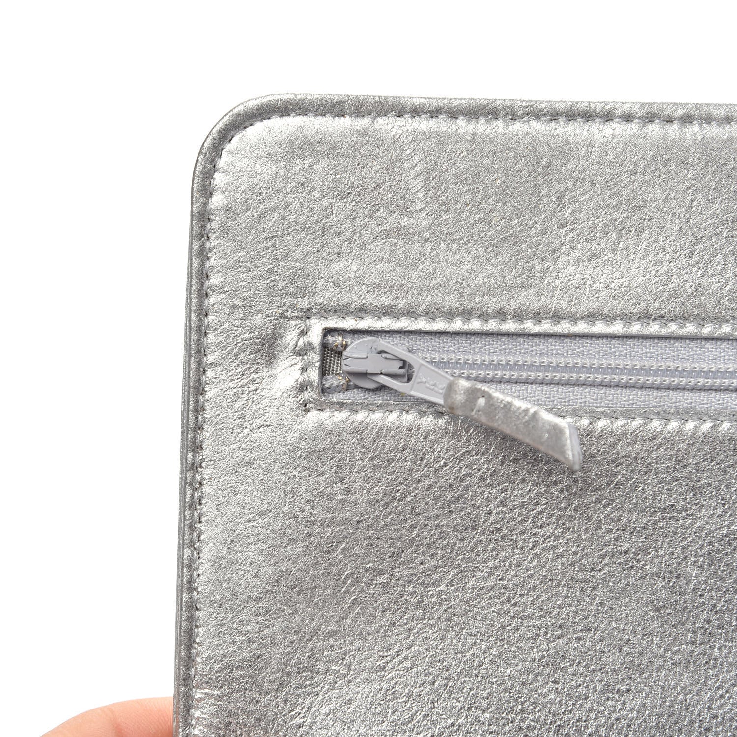 Chanel Metallic Galuchat Stingray Lambskin Boy Wallet On Chain WOC Silver 10 of 14