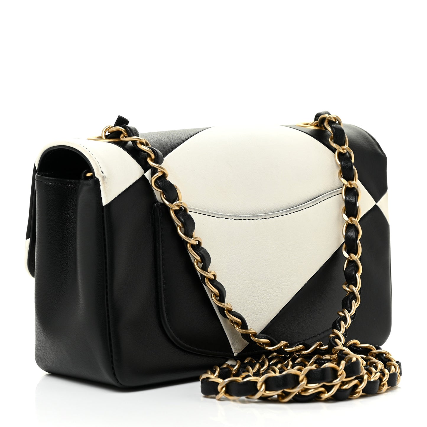 Lambskin Geometric Patchwork Mini Flap Black White