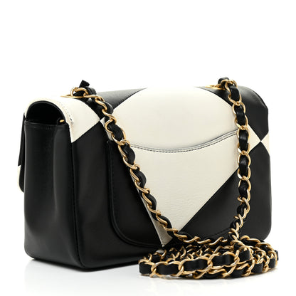 Chanel Lambskin Geometric Patchwork Mini Flap Black White 3 of 17