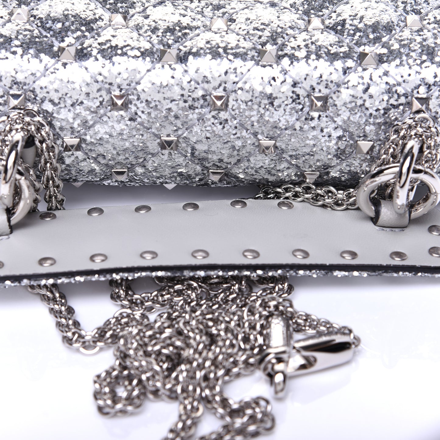 Glitter Mini Rockstud Spike Shoulder Bag Silver