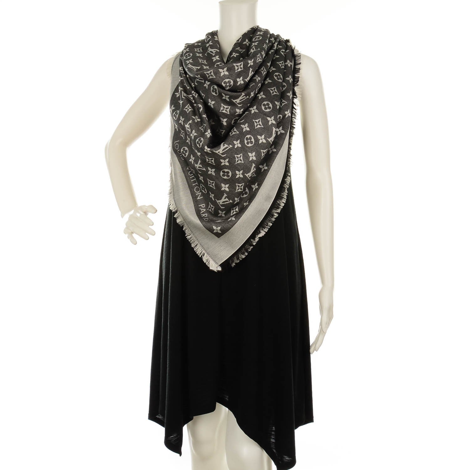 Louis Vuitton Wool Silk Monogram Denim Shawl Black 2 of 5