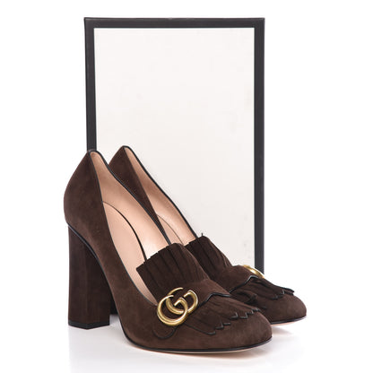 Gucci Kid Scamosciato GG Marmont Fringe 105mm Loafer Pumps 42 Cocoa 9 of 9
