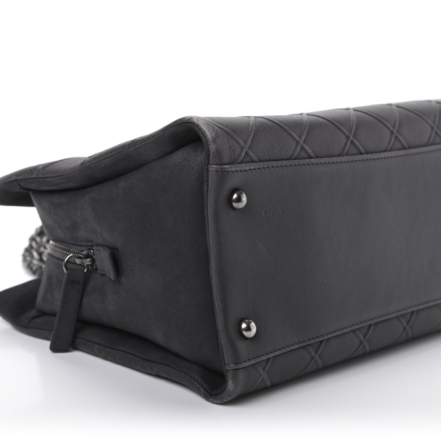 Calfskin Diamond Embossed Large CC Zip Shopping Tote Grey