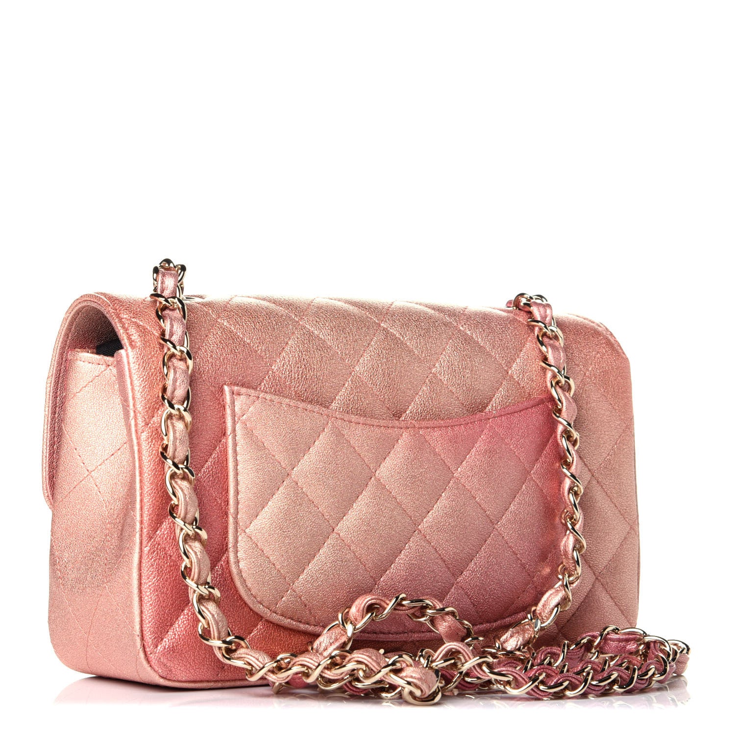 Chanel Metallic Lambskin Quilted Ombre Mini Rectangular Flap Pink 3 of 9