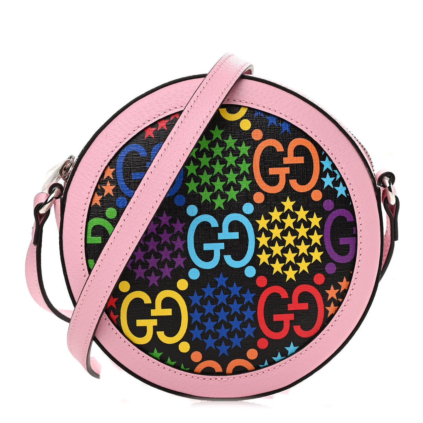 GG Supreme Monogram Psychedelic Round Shoulder Bag Black Multicolor Sugar Pink