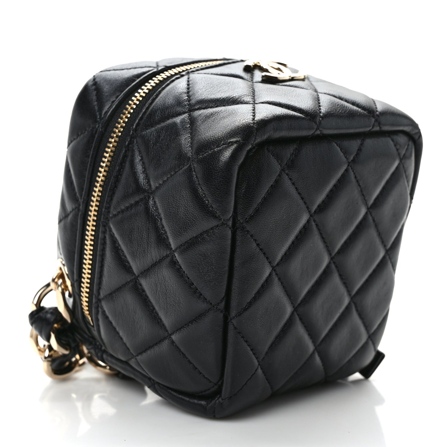 Lambskin Quilted Cube Chain Wristlet Case Black