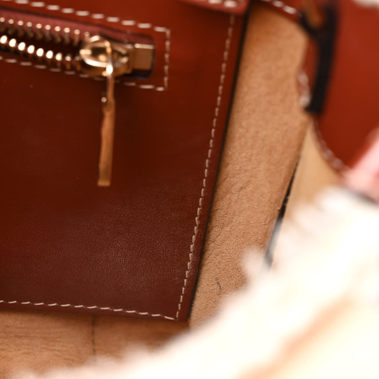 Shearling Calfskin Small Woody Ribbon Tote With Strap Mild Beige