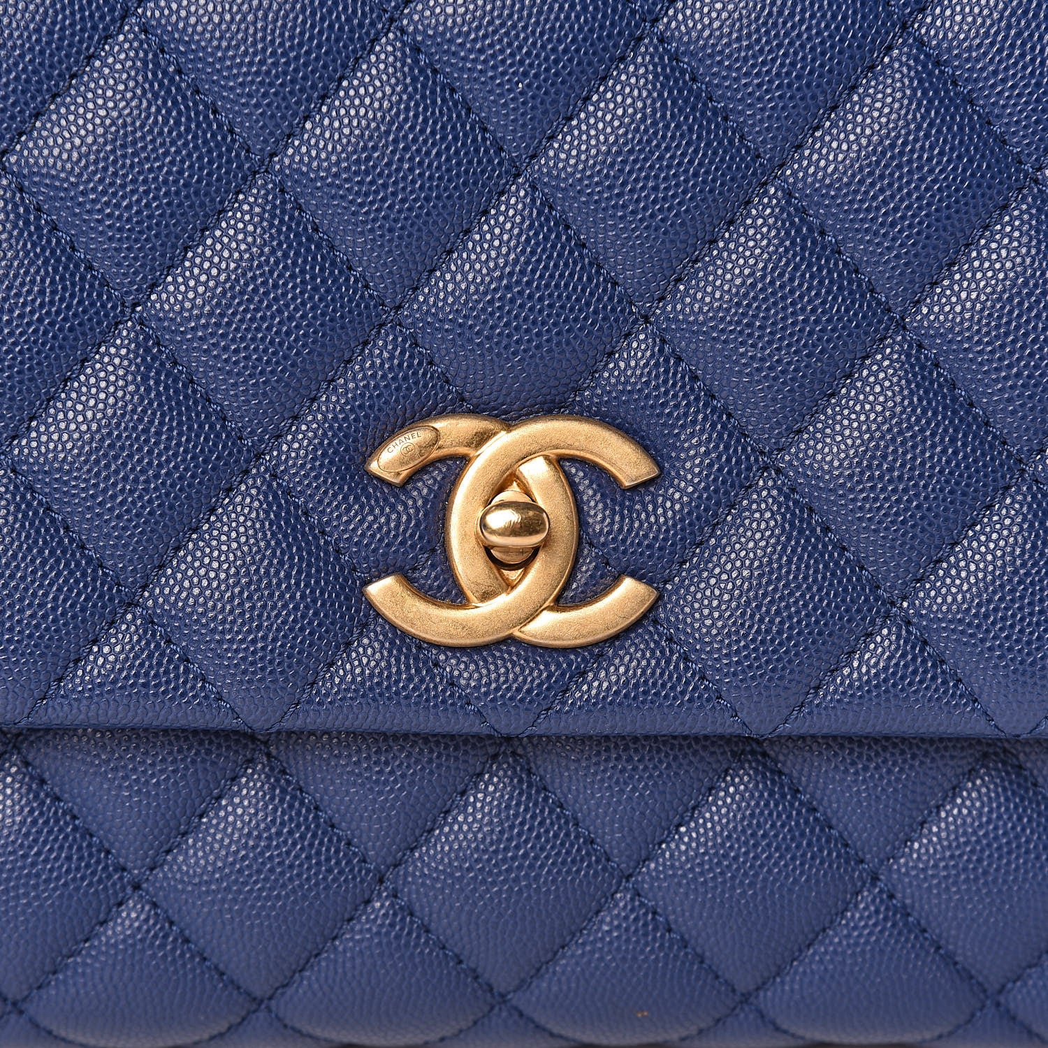 Chanel Caviar Elaphe Quilted Small Coco Handle Flap Dark Blue 8 of 10