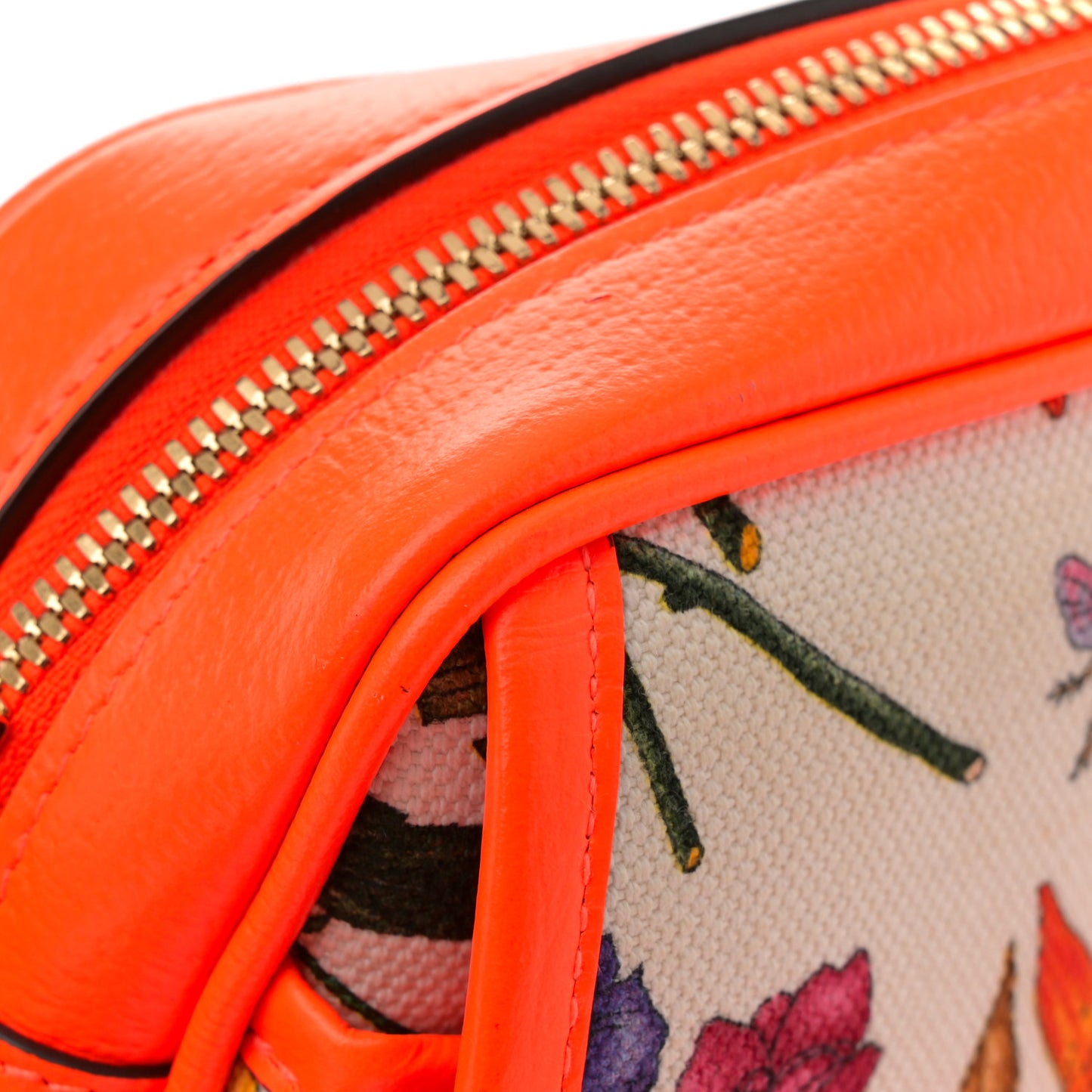 Canvas Flora Floral Shoulder Bag White Orange Fluo