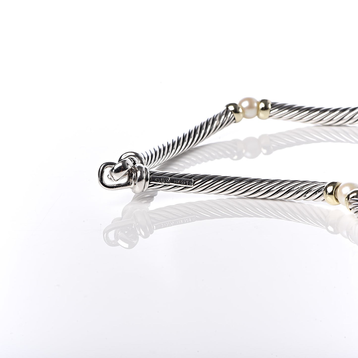 Sterling Silver 14K Yellow Gold Pearl Hampton Cable Choker Necklace