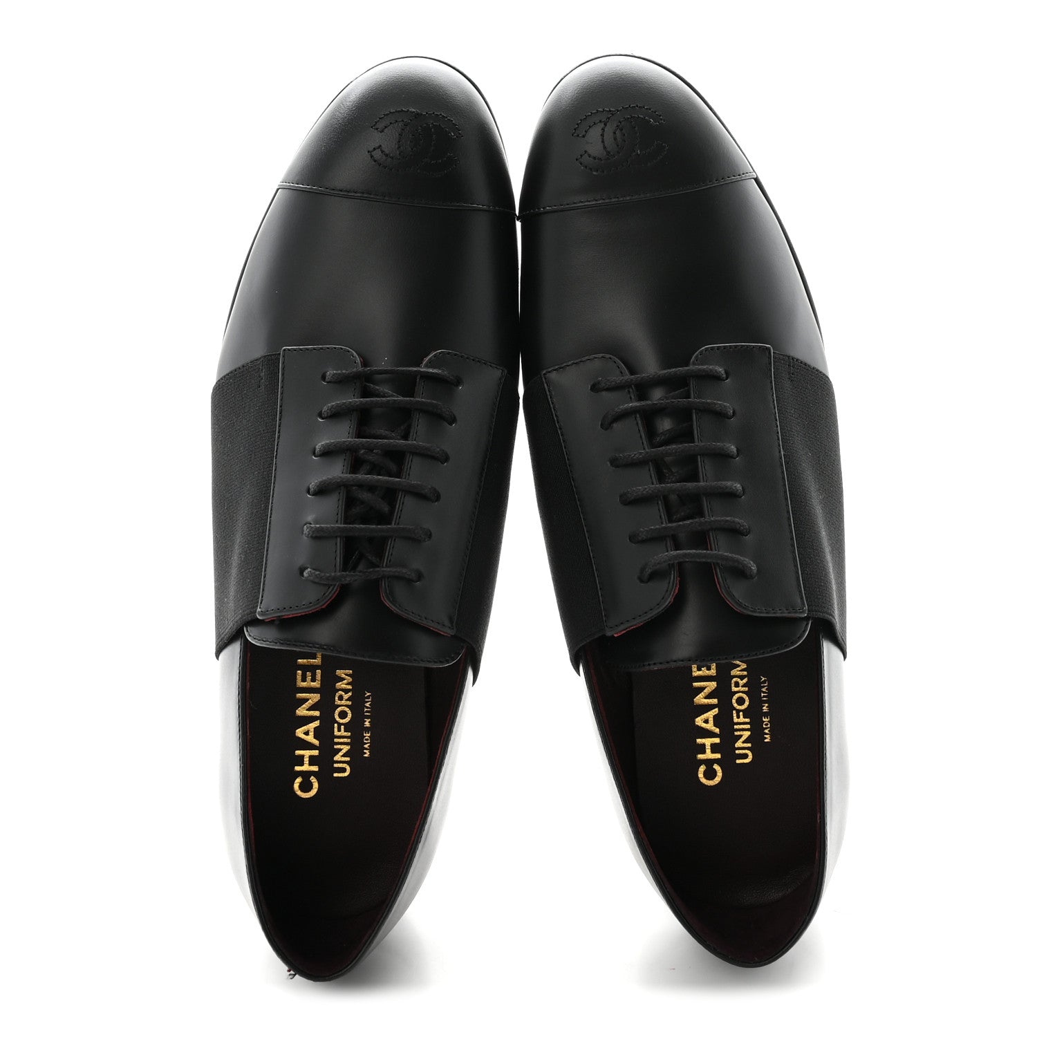 Chanel Calfskin Elastic Lace Up Cap Toe CC Loafers 40 Black 2 of 9