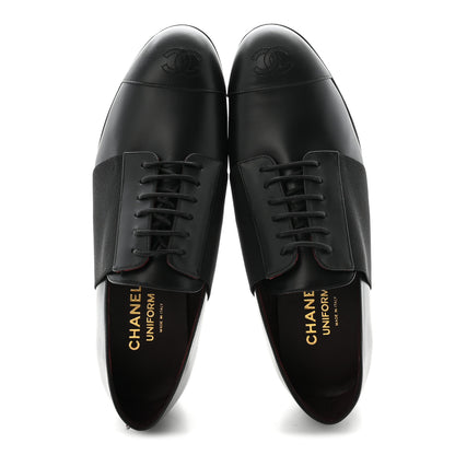 Chanel Calfskin Elastic Lace Up Cap Toe CC Loafers 40 Black 2 of 9