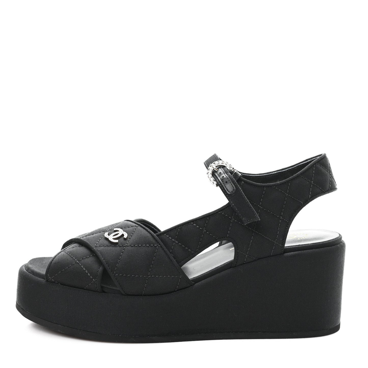 Grosgrain Quilted Crystal CC Platform Sandals 39.5 Black